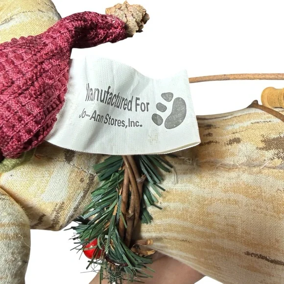 Plush Standing CHRISTMAS MOOSE, Rustic Wreath Winter Scarf Hat 12X10 Cottagecore - Picture 3 of 10